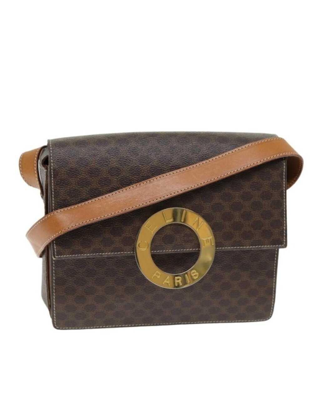Authentic CELINE Macadam Canvas Shoulder Bag PVC Brown
